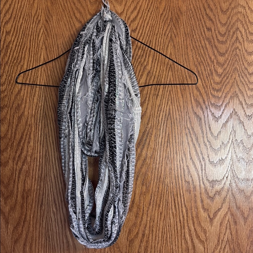 Vanity Black, Silver and White  Knit infinity Scarf